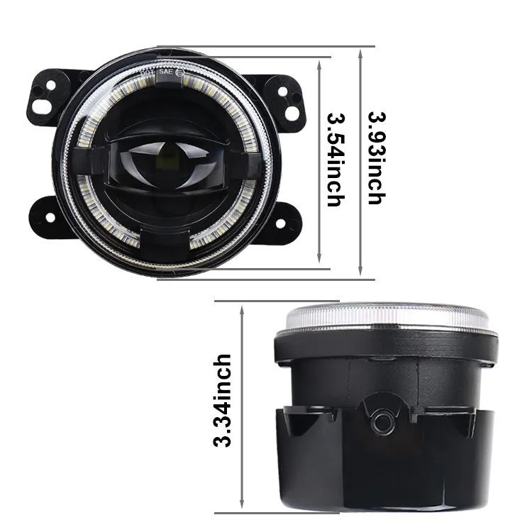 2 Pcs 4 Inch LED Angel Eye Fog Lights | Jeep Wrangler / Dodge / Chrysler PT Cruiser | White Light