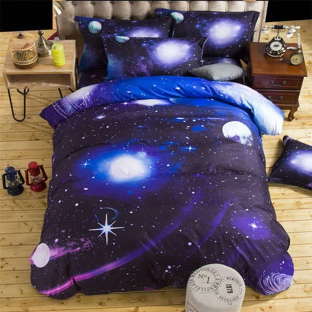 2017 new 3D Bedding Sets unicorn Universe Outer Space Quilt Duvet Cover Bed Sheet Blue Galaxy New 4/3pcs Pillowcase Twin Queen