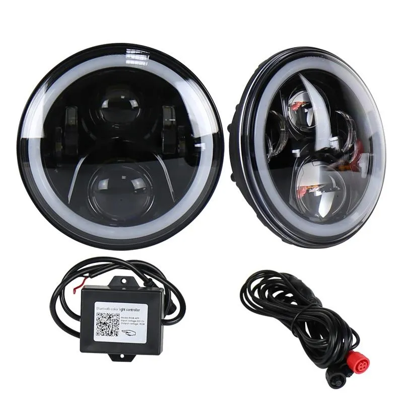 2x 7" LED Headlights | DC 12V | 6000K-6500K | 50W | Cree Lamp Beads | Jeep Wrangler / Harley | App & Bluetooth Control | Black