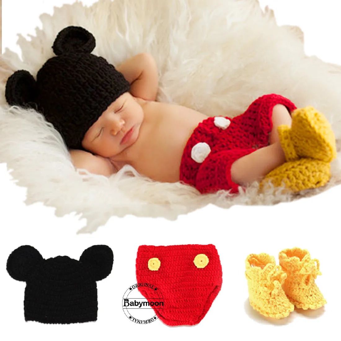 Babymoon Character Set Newborn Baby Photography Costume | Baby Gift Set | Set of 3