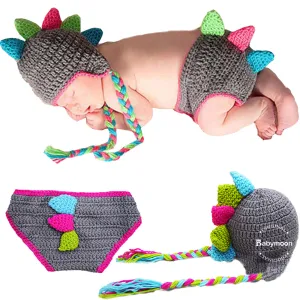 Babymoon Dinosaur Newborn Photography Crochet Outfit Costume - Grey