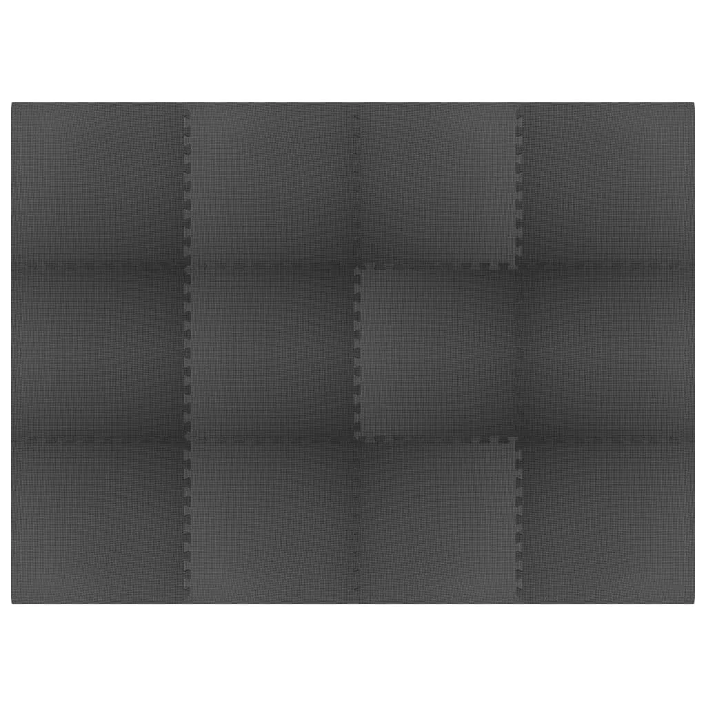 Black Foam Interlocking Floor Mats - 12 Piece Set for Play Areas