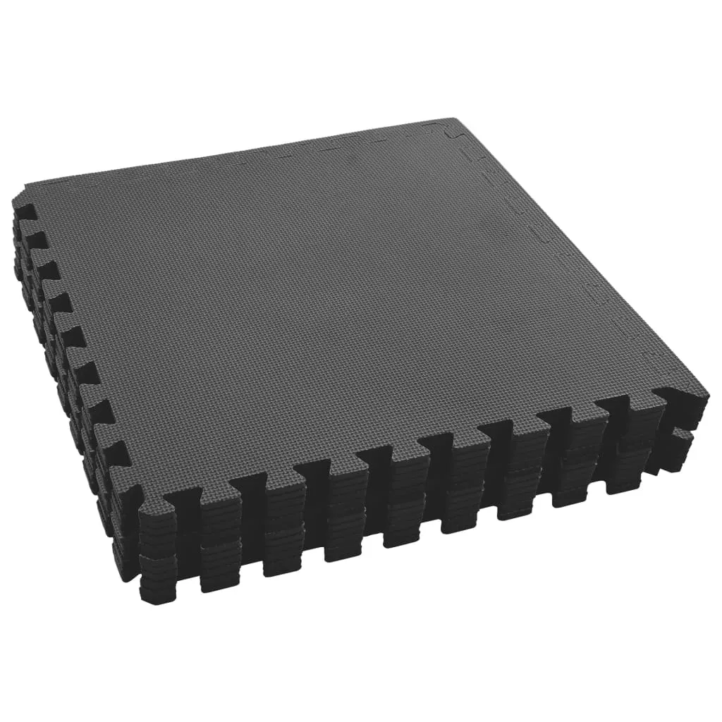 Black Foam Interlocking Floor Mats - 12 Piece Set for Play Areas
