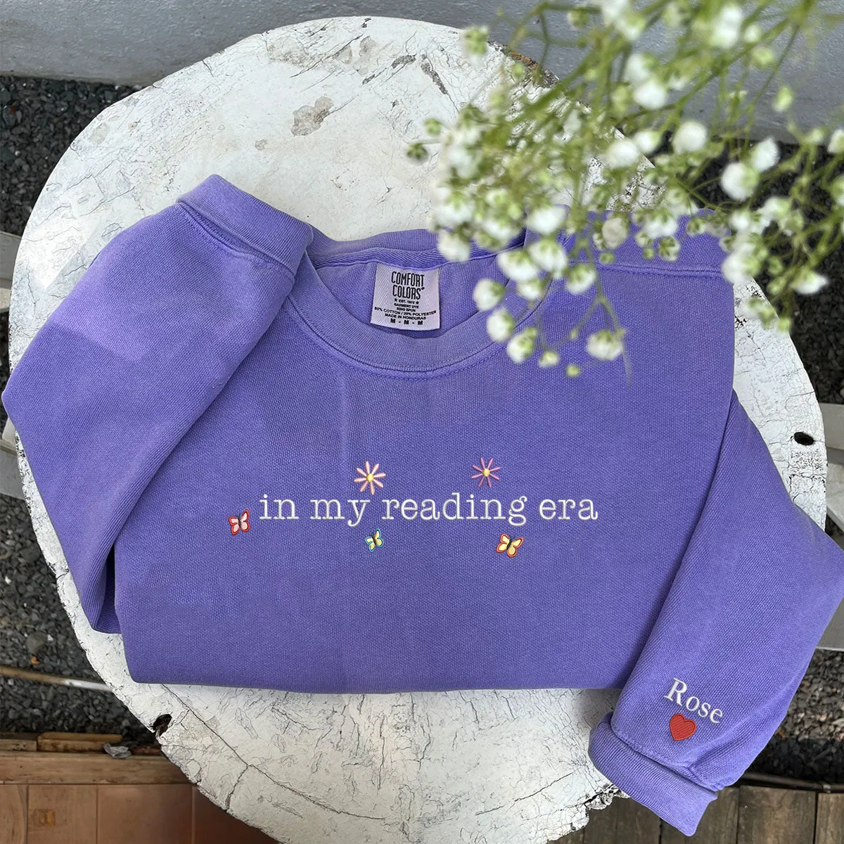 Comfort Color® Embroidered In My Reading Era Sweatshirt or T-Shirt