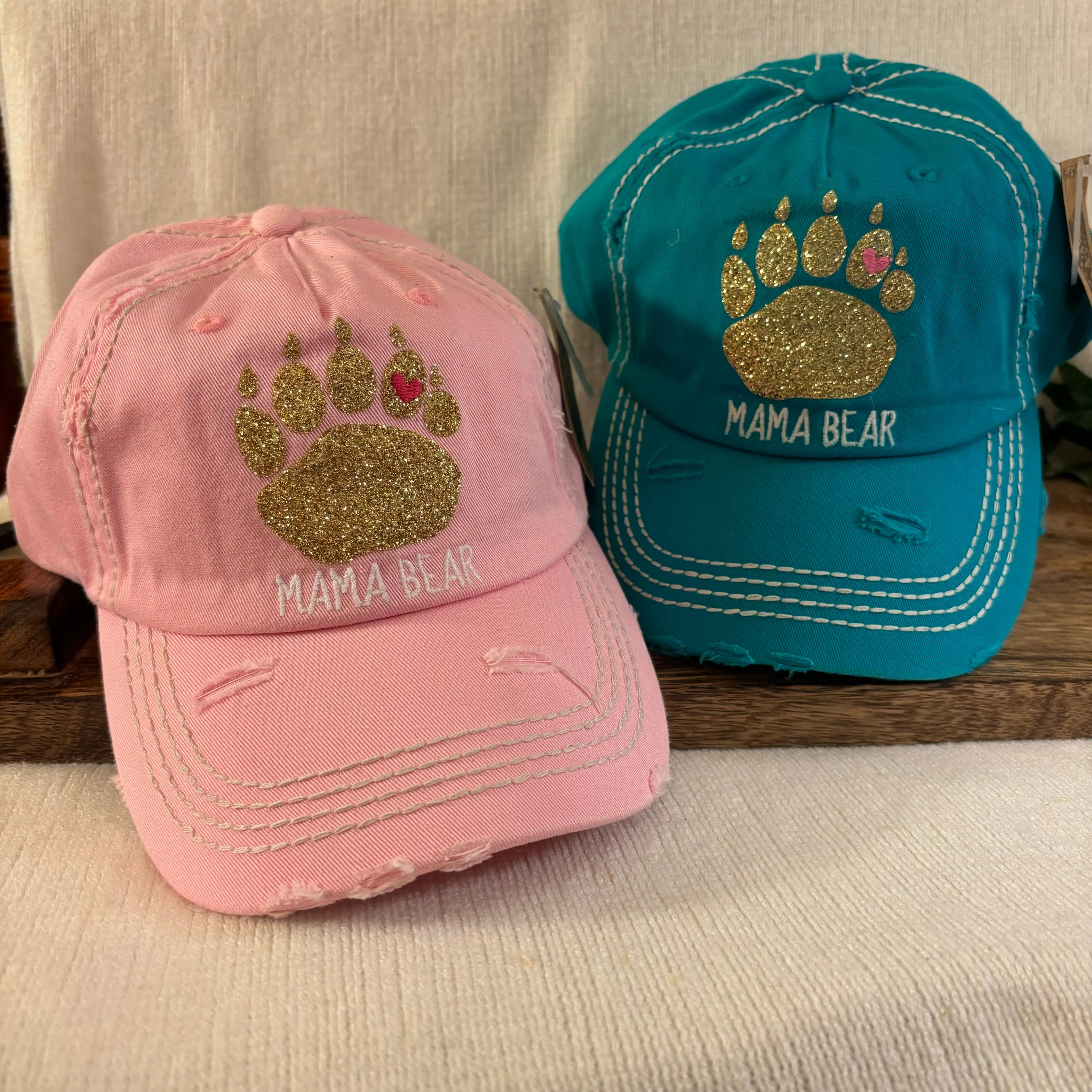 Mama BEAR Hats with Adjustable Back  Pink
