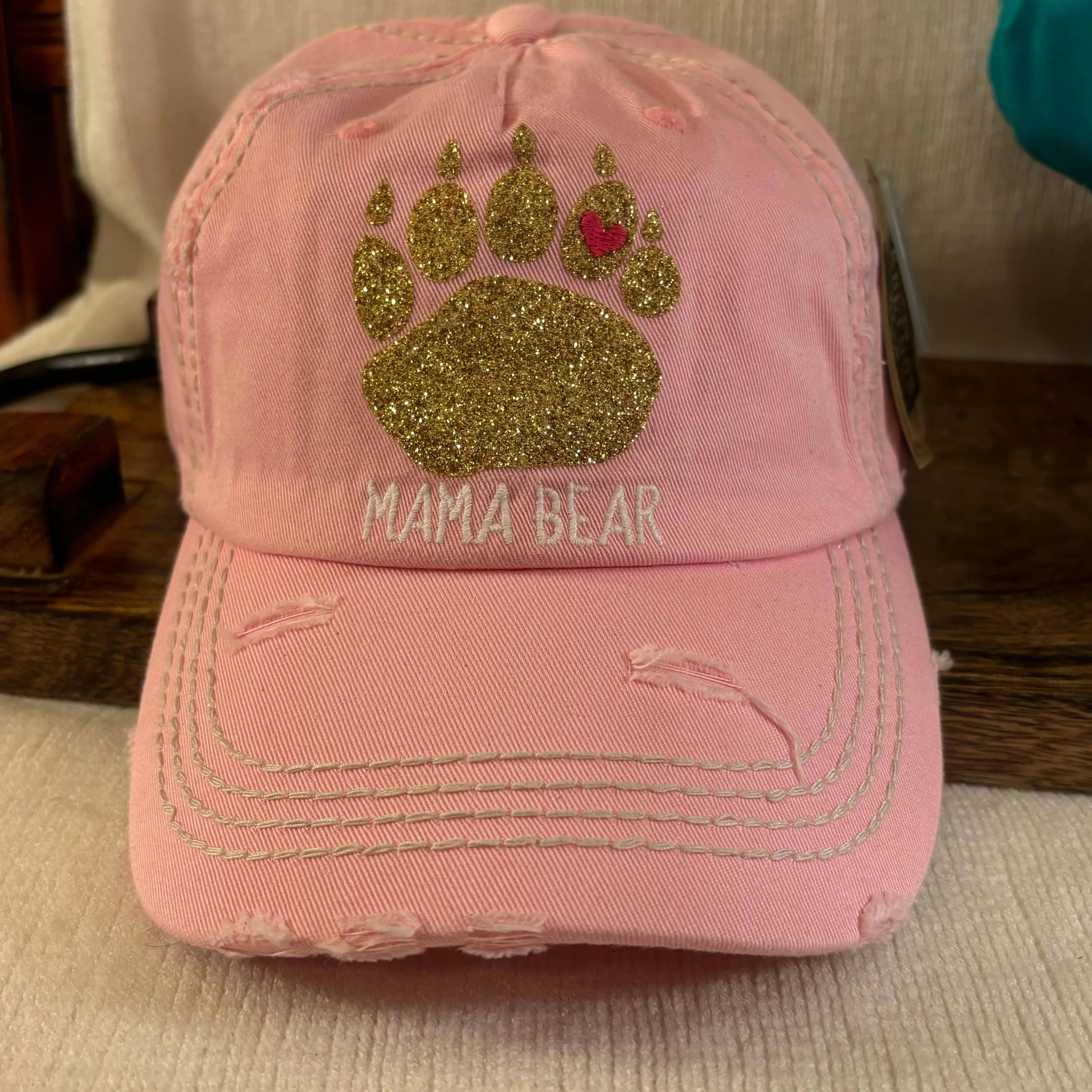 Mama BEAR Hats with Adjustable Back  Pink