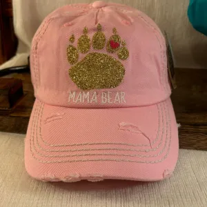 Mama BEAR Hats with Adjustable Back  Pink