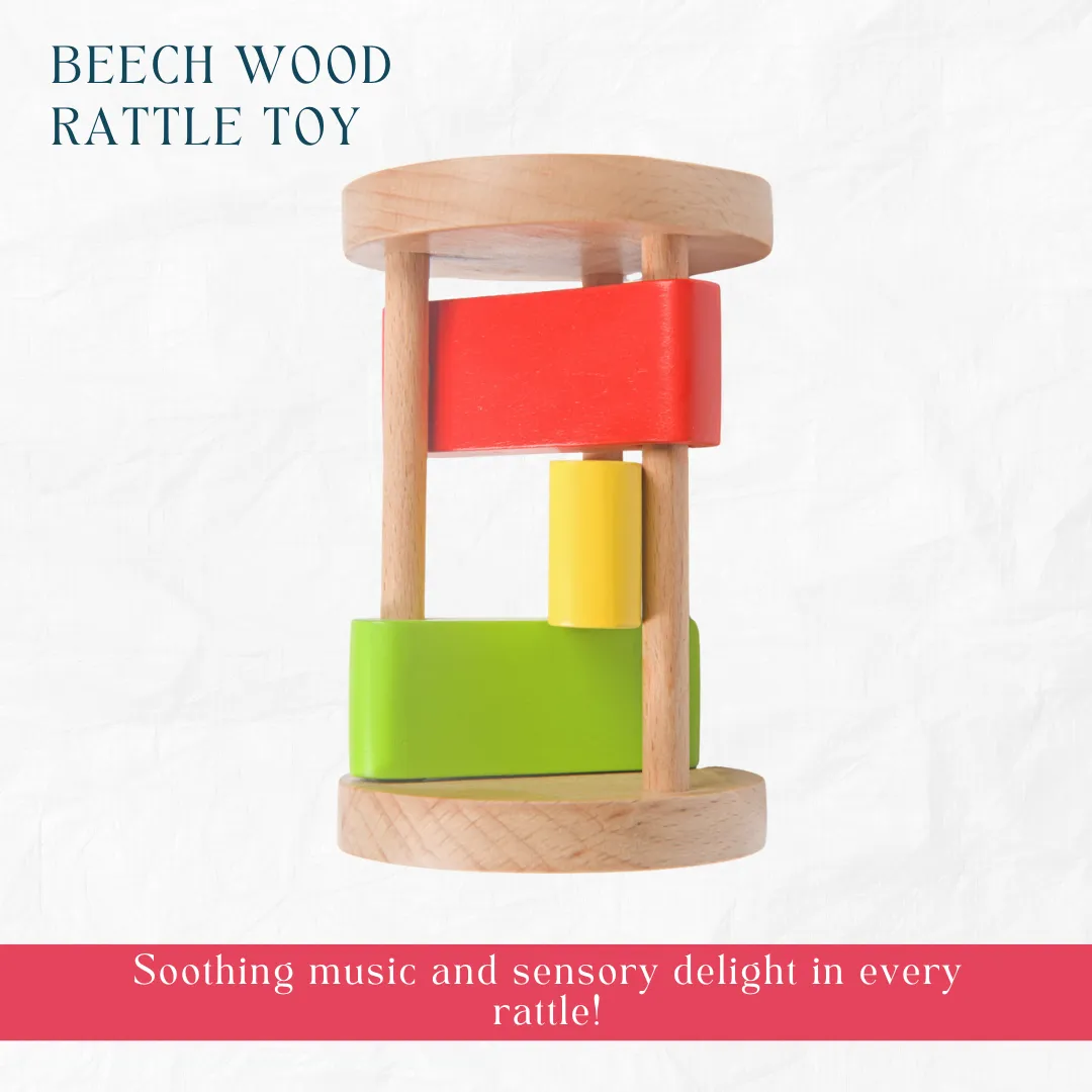 Nesta Toys -Newborn Gift Set - Wooden Skwish Rattle, Clacker Rattle And Elephant Teether