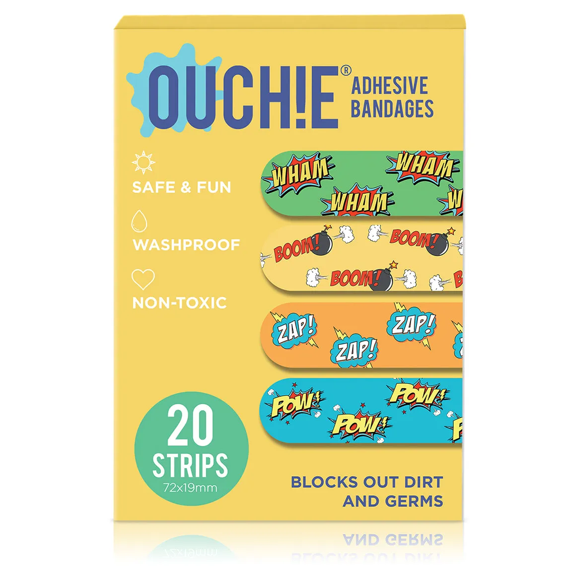 Ouchie Non-Toxic Printed Triple Combo (60 Pack) - Space Blue, Yellow, Blue