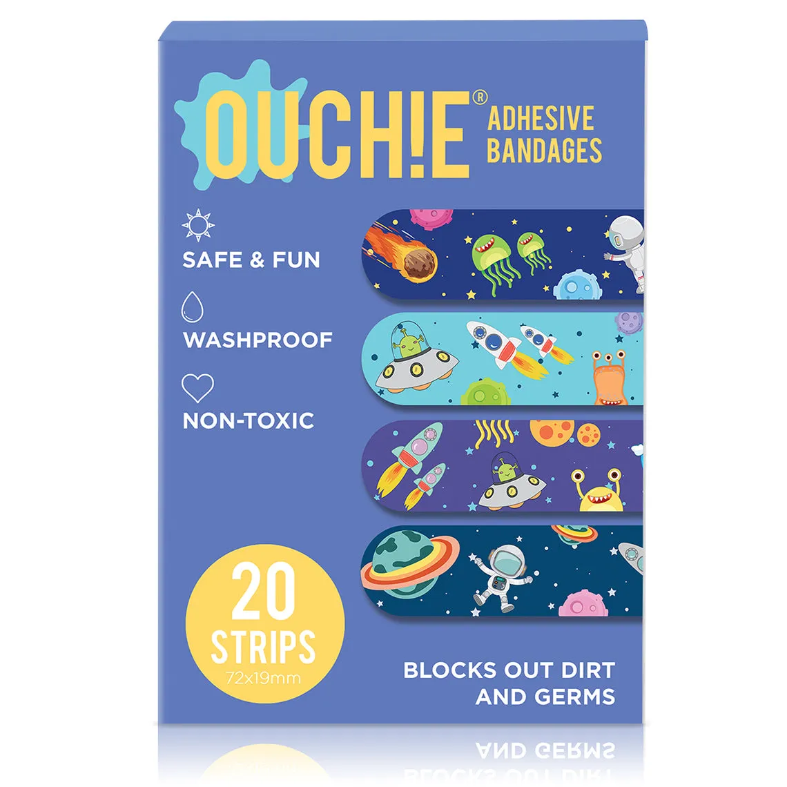 Ouchie Non-Toxic Printed Triple Combo (60 Pack) - Space Blue, Yellow, Blue