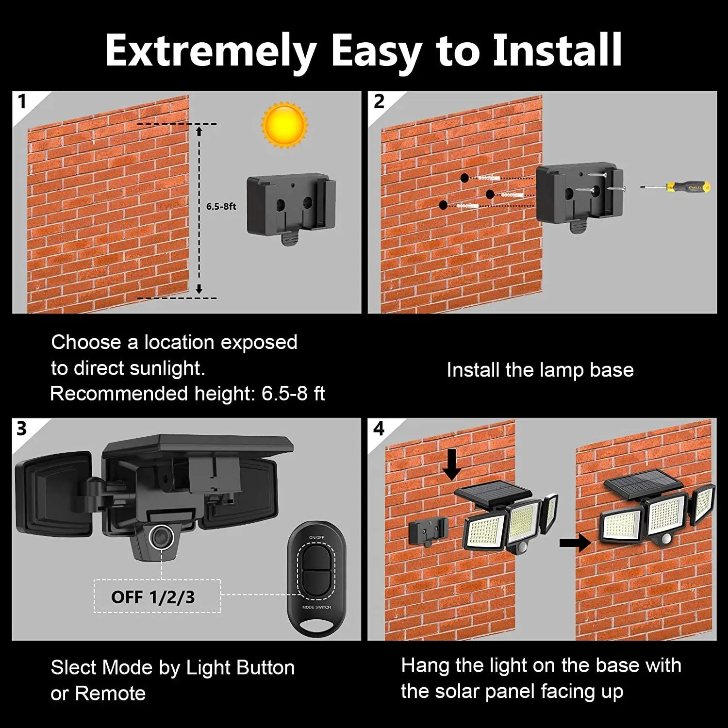 SZRSTH Solar Lights Outdoor - 210 LED 2500LM Waterproof Motion Sensor Security Lights with Wireless Remote Flood Lights for Patio Garage Yard Entryways